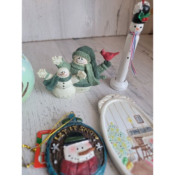 Snowman variety snowflake bird ornament Xmas set - Picture 3 of 5